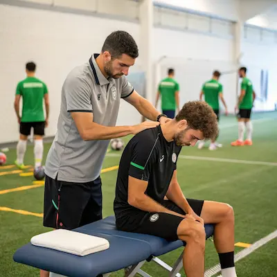 Fisioterapeuta atendiendo a un deportista en Badajoz