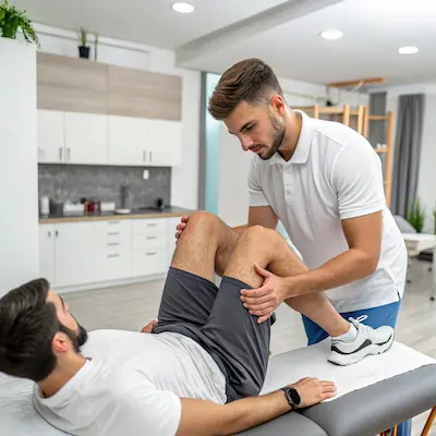 Imagen de profesional ejerciendo rehabilitación funcional con un paciente en la clínica de fisioterapia en badajoz